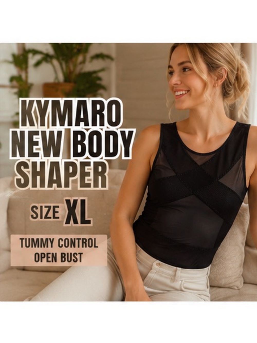 Kymaro New Body Shaper XL Black Open Bust Compression Mesh Tummy Control